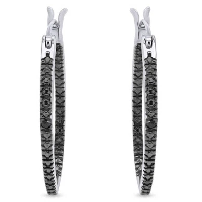 Pendientes de aro enchapados en oro blanco de 14 k con detalles de diamantes redondos naturales Foto 1 de 4