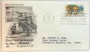 FDC 1st Civil Settlement Alta California - PSC Cachet - 1977 San Jose CA 13¢ 