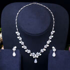 Delicate Silver Plated Leaf Zircon Drop Earrings And Necklace Pearl Jewelry Set