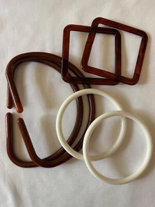 Vtg Handbag and Purse Handles Lot of 3 Pair, Lucite / Plastic brown / White - Picture 1 of 15