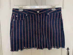 Minifalda de mezclilla American Eagle de tiro alto talla 14 azul rojo blanco elástica EE. UU. 4ª - Imagen 1 de 5