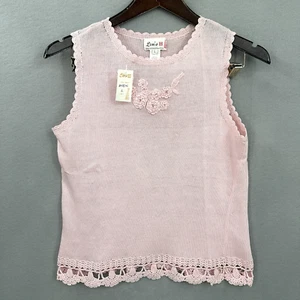 Vintage Lims Pullover Weste Damen große Blumen 3D Applikation Häkel Strick rosa 90er - Bild 1 von 13