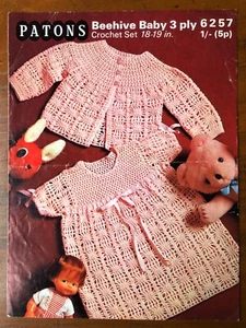 Patons 6257 crochet pattern baby 3 ply lace short sleeve dress & yoked jacket - Picture 1 of 5