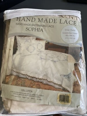 Новый из старых запасов винтажный ручной Battenburg кружева одеяло чехол Twin размер белый хлопок - Изображение 1 из 3