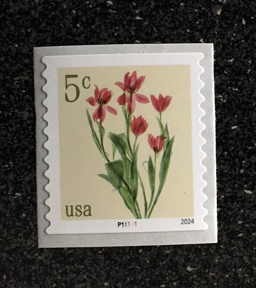2024USA #5905 5c Red Tulips - Plate Number Coil Single - PNC Mint flowers - Image 1 of 1