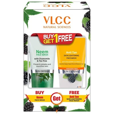 VLCC Neem Face Wash and get Anti Tan Skin Lightening Face Wash Free (150ml*2). - Image 1 of 3