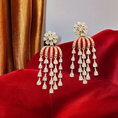 Exquisite 1.62 Ct Round Brilliant Cut Diamonds Dangle Earrings 14K Two-Tone Gold - Image 1 of 4