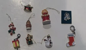Miniature Christmas Tree Ornaments Painted Wood Metal Ceramic Resin Mini Lot 9 - Picture 1 of 3