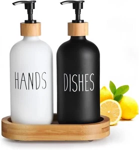 Soap Dispenser Set with Tray Glass Hand Soap Dispenser Dish Soap Dispenser US - Picture 1 of 9