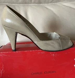 Vtg. 80's Charles Jourdan~Taupe Leather Peep Toe Pumps~ Shoes~8 B Spain~ W/Box - Picture 1 of 12