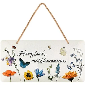 Retro Blechschild HERZLICH WILLKOMMEN SCHILD Haustür Deko Garten Türdeko 16x32cm - Picture 1 of 6
