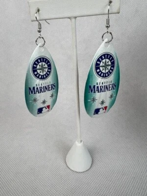 Seattle Mariners Logo Vintage Teardrop Spinner Hook Earrings Large - Image 1 of 2