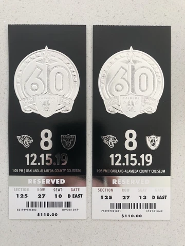 OAKLAND RAIDERS TICKET STUB v JAGUARS 12/15/2019 LAST OAKLAND RAIDER GAME Cover