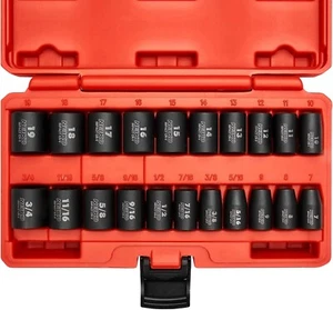 3/8” Drive SAE and Metric Impact Socket Set | 21 Shallow Pieces | SAE 5/16” to 3 - Picture 1 of 4