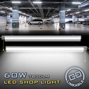 2 Pack 60W LED Garage Light Shop Lights Garage Workbench Ceiling Light W/ Plug - Picture 1 of 12