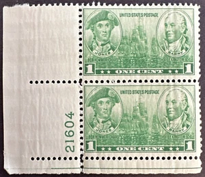US 1936 Sc# 790 Plate Block of 2 MNH OG Navy issue John Paul Jones & J. Barry 1¢ - Picture 1 of 2