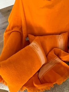 Two Hermes Yachting Beach Towel & Pillow Sets in sold out coveted orange - Picture 1 of 4