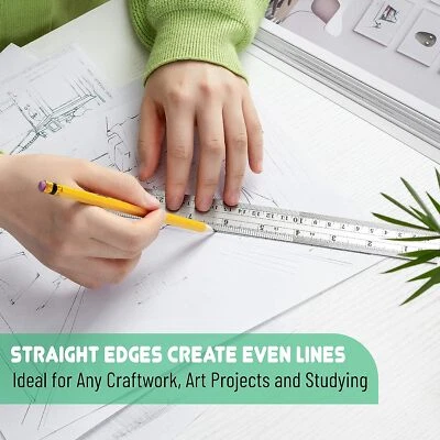 2 pk 6" 150mm 12" 300mm precision Steel Ruler Metric Metal Rule Engineering - Image 1 of 4