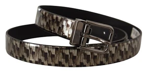 DOLCE & GABBANA Belt Brown Herringbone Leather Gray 3D Metal Buckle 90cm/36in - Picture 1 of 6