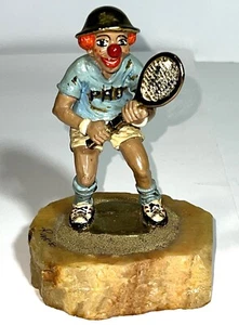 Ron Lee Signed VTG 1980 Circus Clown Tennis Pro Racket 6" Figurine 24K Onyx Base - Picture 1 of 9