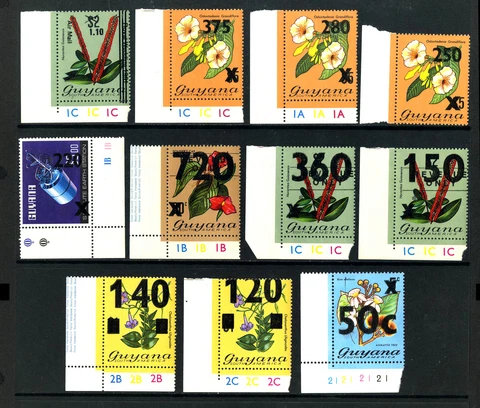 M5739 British Guiana/Guyana 1981 SG794/804 - Surcharges. Corner PLATE singles Cover