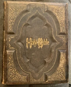 Rare Antique Potter's Holy Bible gilded gold embossed inlay leather Illustrated - Picture 1 of 18