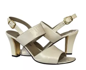 St. John Cream High Heel Slingback Leather Sandals Size 8AA - Picture 1 of 9