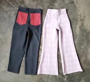 Vtg 70s Girl's Bell Bottom Pants / 50s High Waist Slim Stretch Jeans / Lot Of 2 - Picture 1 of 24