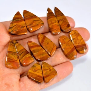 6 Pair 192 Cts Natural Tiger Eye Cabochon Gemstone Pair Lot 22x14-30x14mm #14769 - Picture 1 of 6