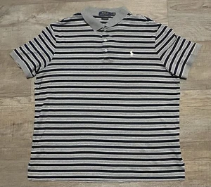 POLO RALPH LAUREN Mens Classic Fit Gray/Navy Blue Striped Soft Cotton Polo Large - Picture 1 of 9