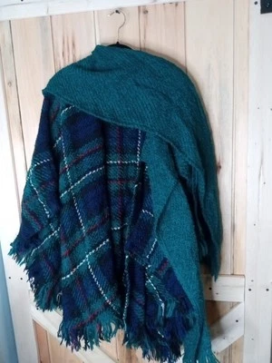 Cachecol xadrez verde mistura lã irlandesa vintage Boyne Valley Weavers tamanho único - Imagem 1 de 4