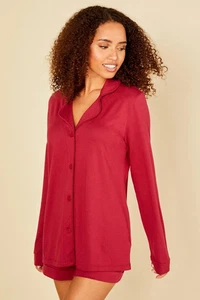 NUEVO CON ETIQUETAS** Conjunto de pijama top y boxer Cosabella Bella LS**Rubí profundo** Mediano - Imagen 1 de 3