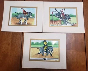 Vtg Disney Winnie The Pooh ART PRINTS Lot of 3 Signed EEYORE Dressage Tigger - Picture 1 of 9