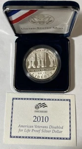 2010 American Veterans Disabled For Life ~ Proof Silver Dollar - w/Box & COA - Picture 1 of 4