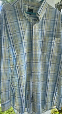 Jos A. 银行白色蓝色绿色黄色格子长袖男式 2XL XXL 100% 棉 — 第 1/4 张图片