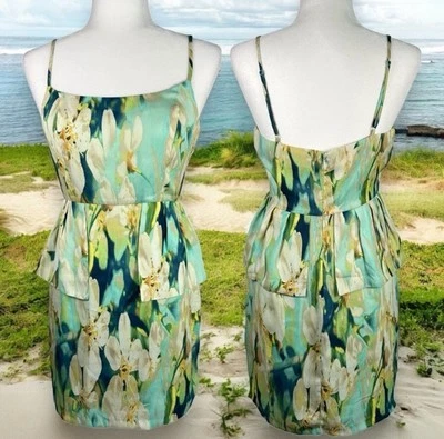 BB Dakota пеплум платье размер 4 мульти зеленый синий без рукавов коктейль мини весна - Изображение 1 из 4