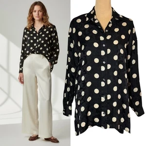 Blusa Polkadot Vintage Años 90 Talla S Negra 100% Seda Gran Tamaño Preppy Dinero Antiguo - Imagen 1 de 13