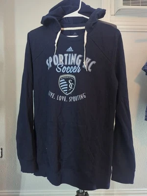 Adidas Sporting Kansas City KC MLS Women’s Hoodie Sweatshirt Large Blue EUC - Image 1 of 4