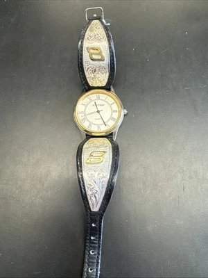 Montana Silversmiths Watch Engraved Silver Gold Accent Black Leather New Bat VTG Foto 1 de 4