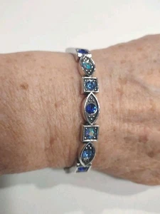 Paparazzi ST Blue Rhinestone Hinged Bangle Fashion Bracelet 7.5", C17 - Picture 1 of 6