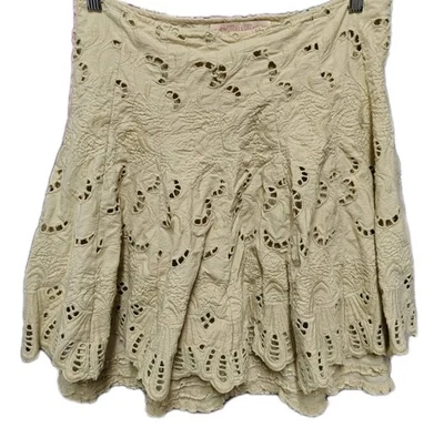 Falda Miss Me Talla L Beige Ojales Volantes Borde Floral Cremallera Lateral Forrada en Algodón Foto 1 de 4