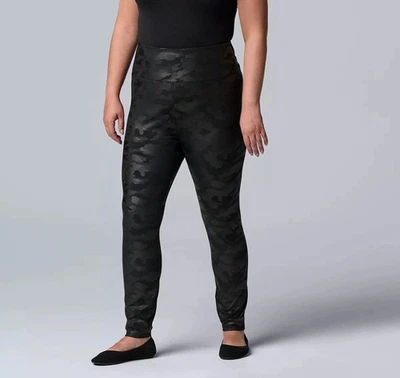 Leggings moldeadores Simply Vera Wang para mujer negros camuflados HR imitación cuero - talla L Foto 1 de 4