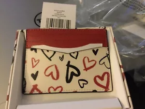 NWT Kate Spade Scribble Hearts Small Slim Card Holder Cream Multi w/Col Gift Box - Picture 1 of 4