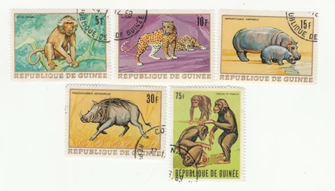Guinea 1968-69. African Fauna, Chimpanzee Tarzan Sc# 512-14, 516, 533. MNH CTO Cover