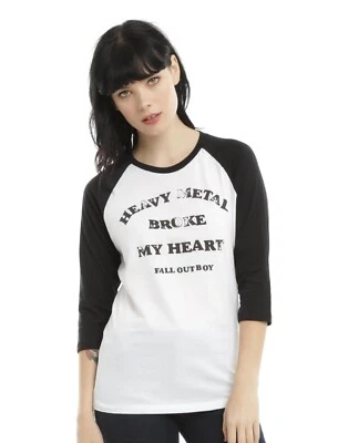 Camisa Fall Out Boy Juniors Heavy Metal Broke My Heart Raglán Blanca Nueva con Etiquetas XS-3XL Foto 1 de 4