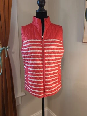 Talbots Vest Size Medium Coral Striped Quilted Puffer Sleeveless  - Image 1 of 4