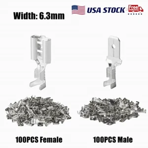 200 STCK. Verzinnte Kupfer Spaten Klemmen Elektrischer Draht Crimp Verbinder Kit 6,3 mm - Bild 1 von 11