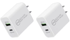 2X 20W PD + QC3.0 USB C USB A Ladegerät Schnellladegerät Wand Power Charge Adapter - Bild 1 von 12