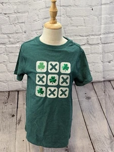 Cat & Jack Short Sleeve Green Youth Crew Neck Tee Shamrock Tic Tac Toe Sz S 6/7 - Picture 1 of 7