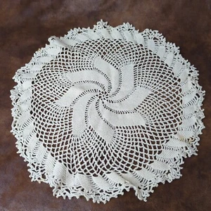 White Doily Crocheted 15 Inches Round Swirl Lace Vintage  - Picture 1 of 3